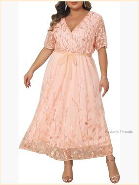 Plus Size Sequin Wrap V Neck Midi Cocktail Party Dress